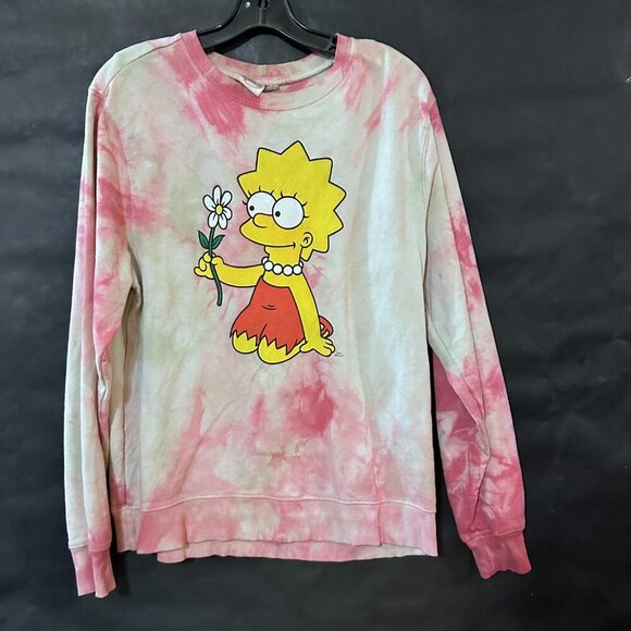 The Simpsons Lisa Size Medium Sweatshirt Hoodie Tie Dye Pink Crew neck pullover - Picture 1 of 4